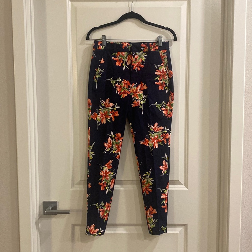 Zara Women’s Navy Ankle Pant with Floral Print